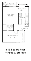 1 bed, 1 bath, 616 sqft, $1,699