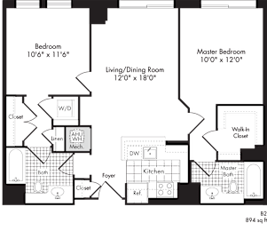 2 beds, 2 baths, 894 sqft, $2,649