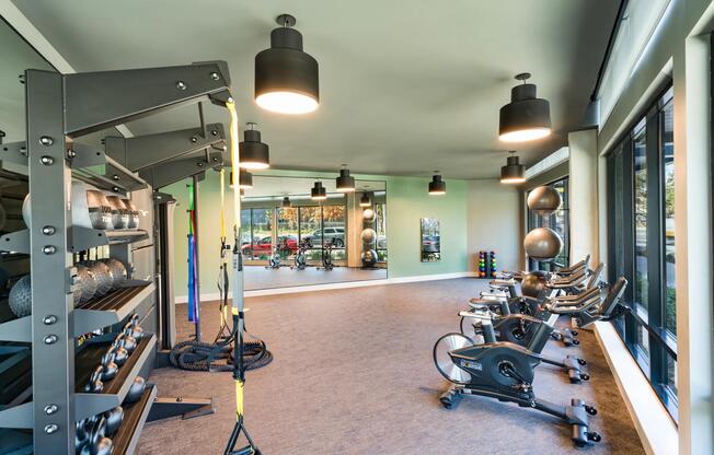 Club-quality fitness studio with TRX system, spin bikes, and fitness on-demand.Club-quality fitness studio with TRX system, spin bikes, and fitness on-demand.