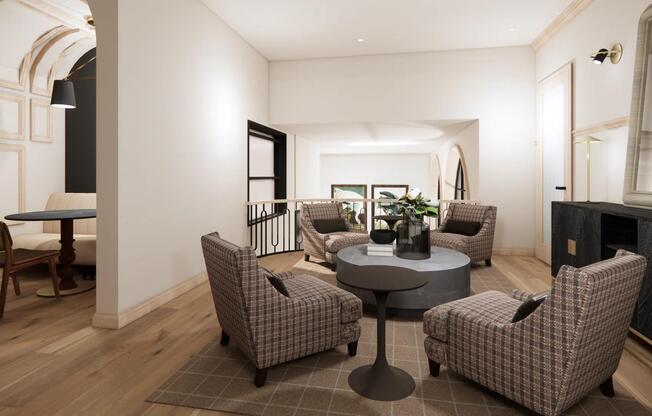 Unwind in the resident lounge, where soft hues and a calm setting create a peaceful retreat.