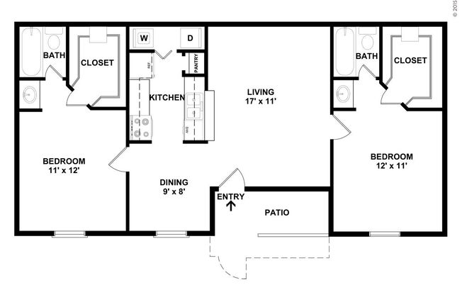 2 beds, 2 baths, 894 sqft, $1,300