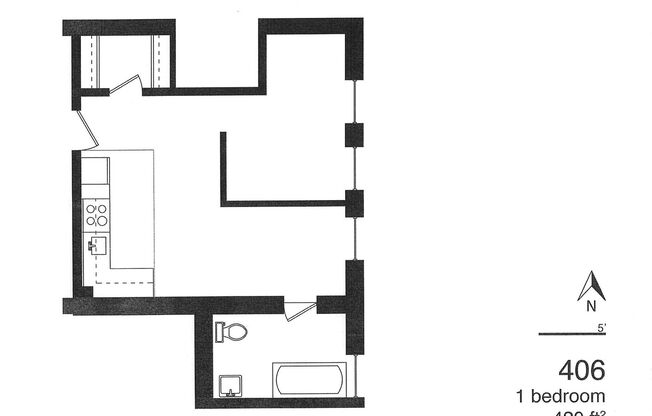1 bed, 1 bath, 410 sqft, $610, Unit 406