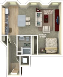 Studio, 1 bath, 640 sqft, $1,463