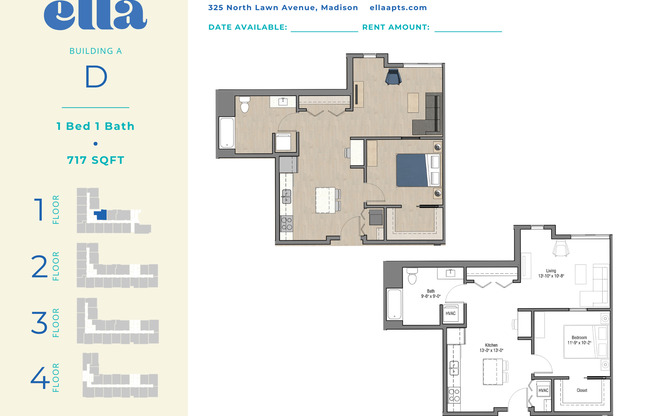 1 bed, 1 bath, 717 sqft, $1,585, Unit A113