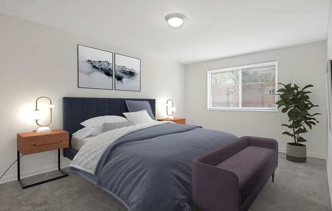 a bedroom with a bed and a chair