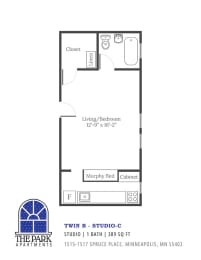 Studio, 1 bath, 389 sqft, $795