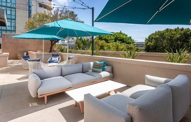 Shaded Patio at Towers at Costa Verde Apartments, California