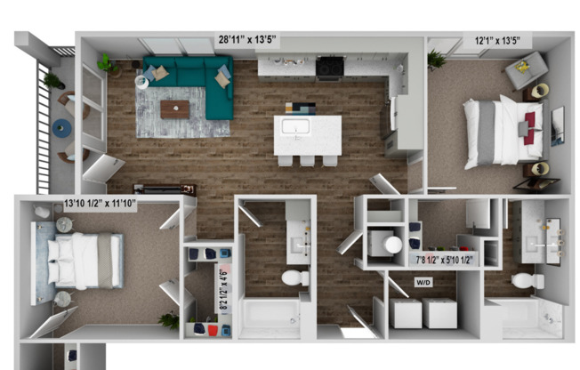 2 beds, 2 baths, 1,136 sqft, $1,775, Unit 13-202