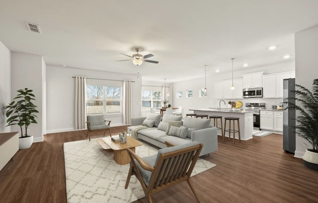 a living room with a couch and a table