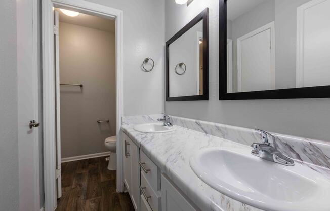 Reserve at Providence Apartments in Charlotte North Carolina photo of bathroom with double vanity