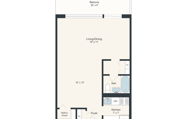 Studio, 1 bath, 574 sqft, $1,135