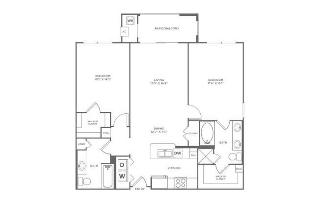 2 beds, 2 baths, 1,112 sqft, $2,264