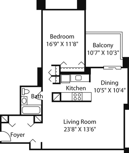 1 bed, 1 bath, 1,010 sqft, $3,785