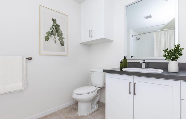 a room with a sink and a mirror