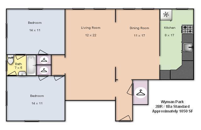 2 beds, 1 bath, 1,050 sqft, $1,925, Unit 415