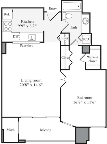 1 bed, 1 bath, 752 sqft, $2,388