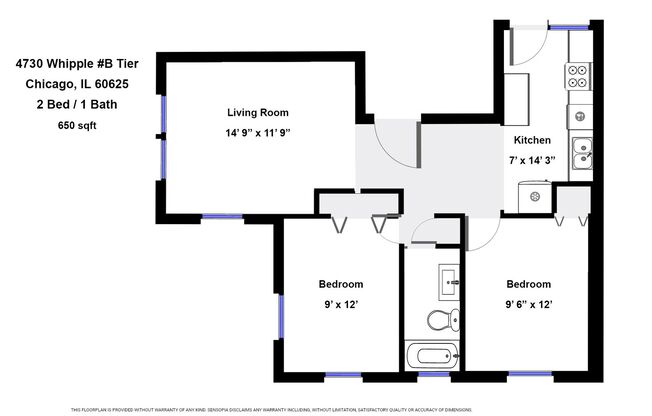 2 beds, 1 bath, 650 sqft, $1,825, Unit 4730-1B