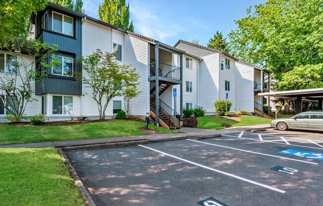 Elmonica Court building exterior front and parking spaces, Beaverton, OR , 97006