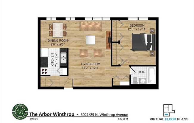 1 bed, 1 bath, 622 sqft, $1,850, Unit 501