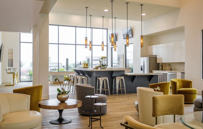 social lounge and resident demonstration kitchen   at Reveal Skyline apartments