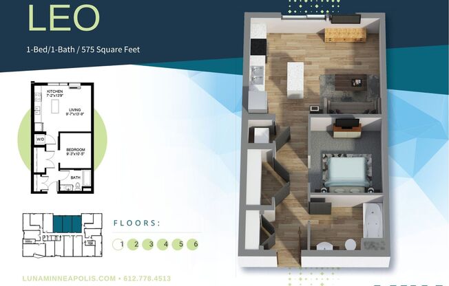 1 bed, 1 bath, 575 sqft, $1,525, Unit 310