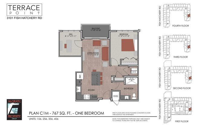 1 bed, 1 bath, 767 sqft, $1,695, Unit 156