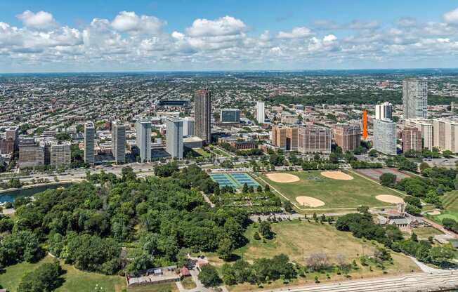 a view of the boston skyline from the top of the prudential tower