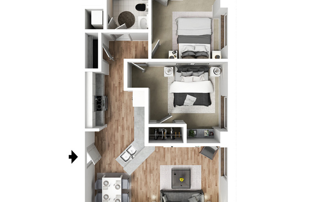 2 beds, 1 bath, 853 sqft, $1,240, Unit 1-605