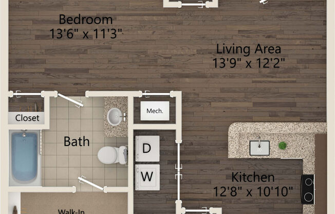 Studio, 1 bath, 588 sqft, $1,085