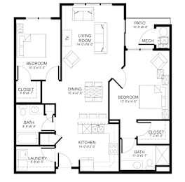 2 beds, 2 baths, 1,093 sqft, $1,296