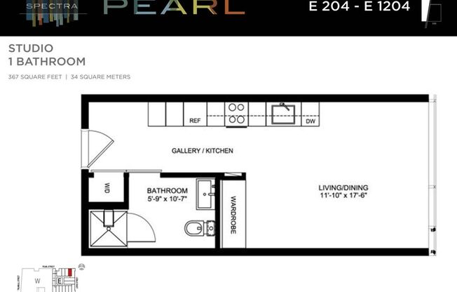 Studio, 1 bath, 367 sqft, $1,534, Unit E404