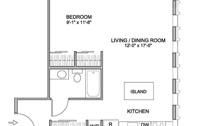 Studio, 1 bath, 582 sqft, $1,625, Unit 6-C