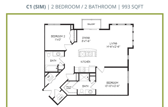 2 beds, 2 baths, 993 sqft, $1,375, Unit 614-209