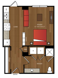 Studio, 1 bath, 569 sqft, $1,674