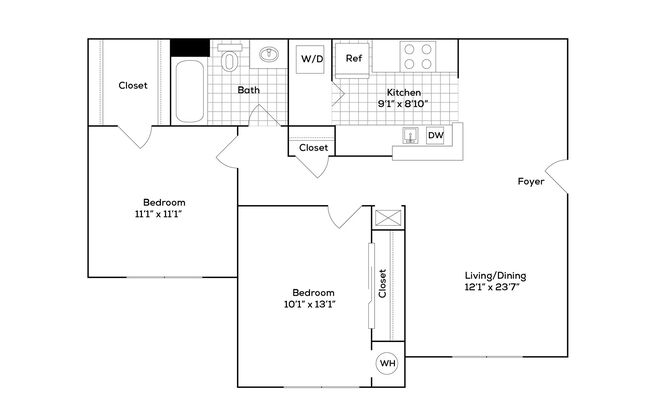 2 beds, 1 bath, 846 sqft, $2,348, Unit 110RT-404