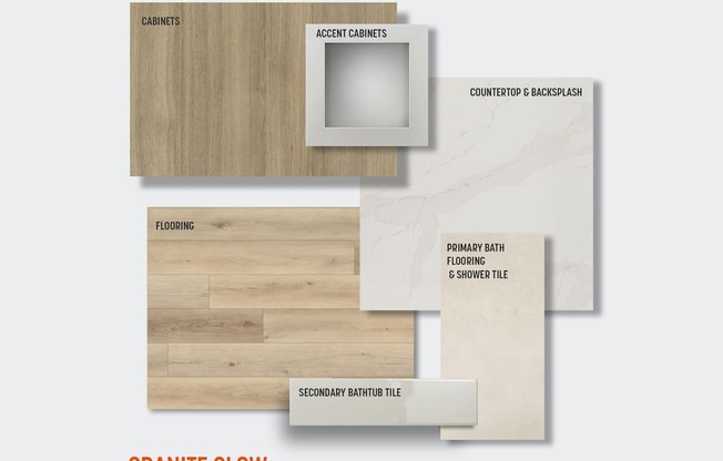 A graphic showing bathroom flooring and cabinetry options.