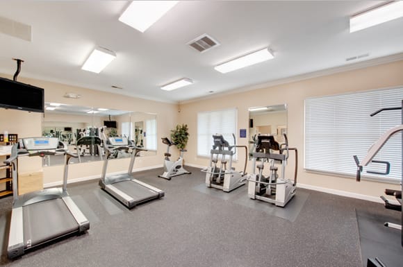 24-hour fitness center; cardio equipment; flat screen TV