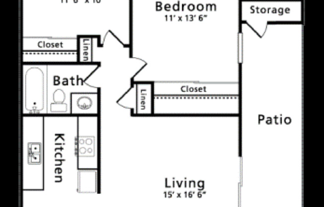 Image of 2 Bedroom 1 Bath Floor Plan 816 Sq Ft