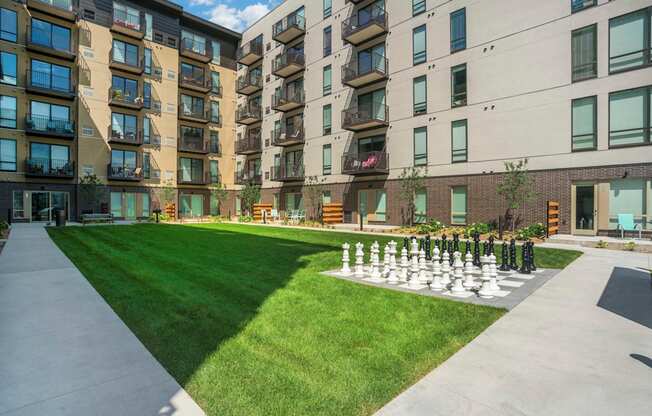 Outdoor Courtyard With Giant Chessboard