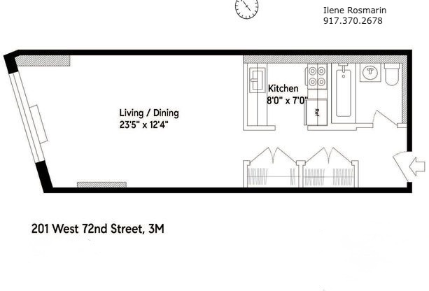 Studio, 1 bath, 498 sqft, $3,800, Unit 3M