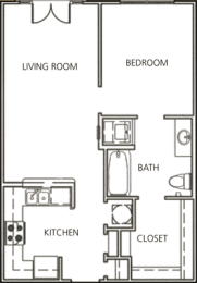 1 bed, 1 bath, 615 sqft, $1,345