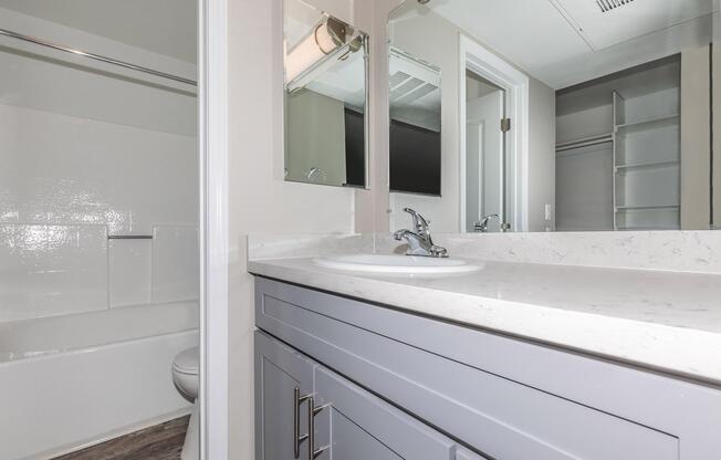 Bathroom at Enclave at Town Square Apartments in Chino, CA