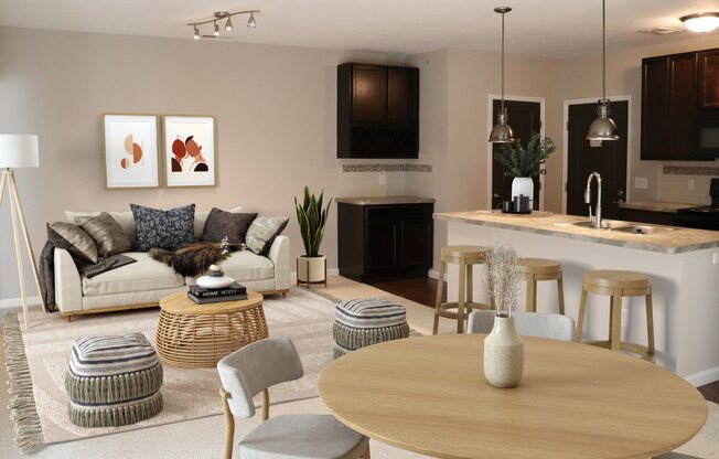 a living room with a couch and a table