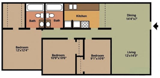 3 beds, 2 baths, 1,060 sqft, $1,104