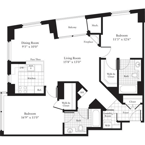 2 beds, 2 baths, 1,090 sqft, $3,588, Unit 1213