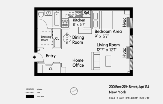 Studio, 1 bath, $3,500, Unit 12J