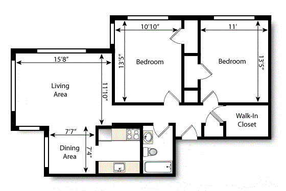 2 beds, 1 bath, 840 sqft, $1,375