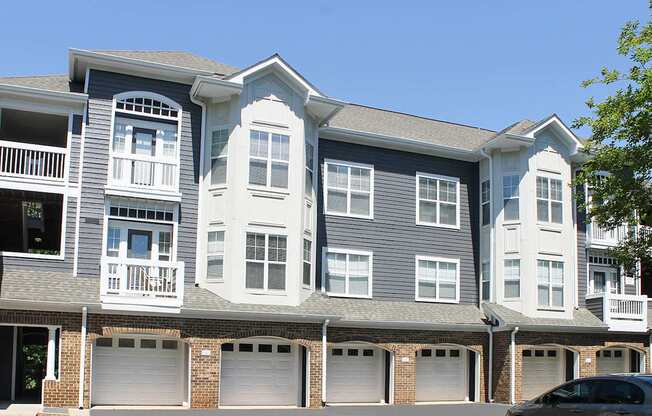 Building exterior with garages