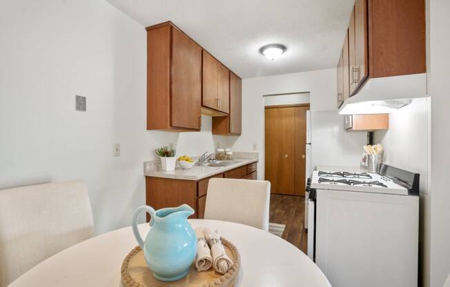 a kitchen and dining area