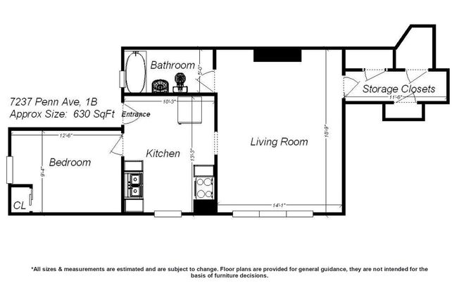 1 bed, 1 bath, 620 sqft, $1,199, Unit 7237 Penn Ave. #1B